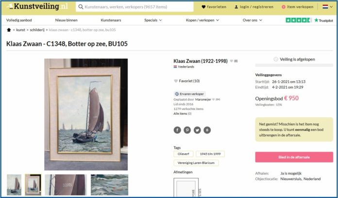 Jaap Zwaan op Kunstveiling website